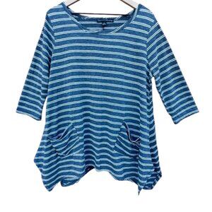 French Laundry Tunic Top Womens Size 1X Gray White Stripe Asymmetrical Hem